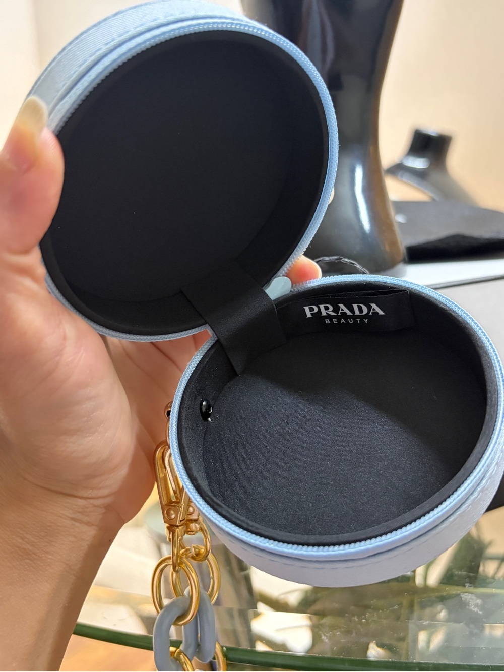 Prada Light Blue Round Coin Pouch with Gold-Tone Chain - Picture 8 of 11